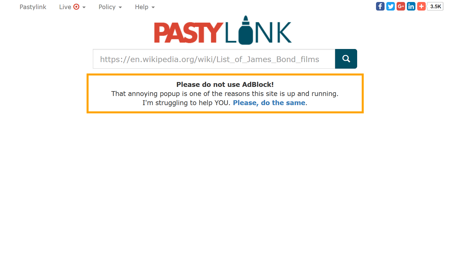 Correndo sull'orlo del boccale PastyLink