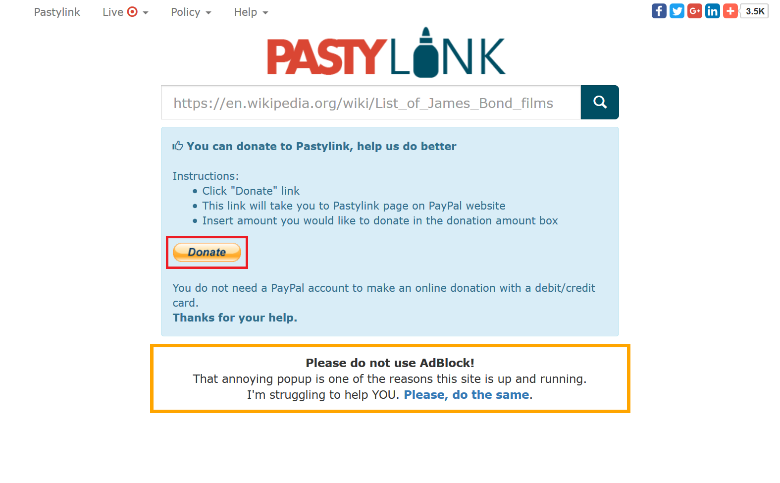 Correndo sull'orlo del boccale PastyLink